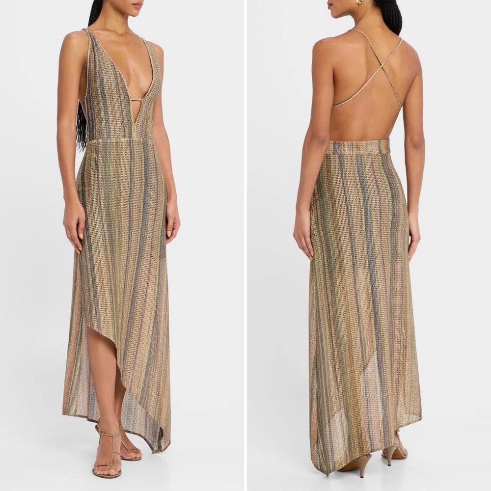 IRO Size 40 FR / US‎ 8 Emman Plunge Neck Knit Maxi Dress Asymmetric Open Back